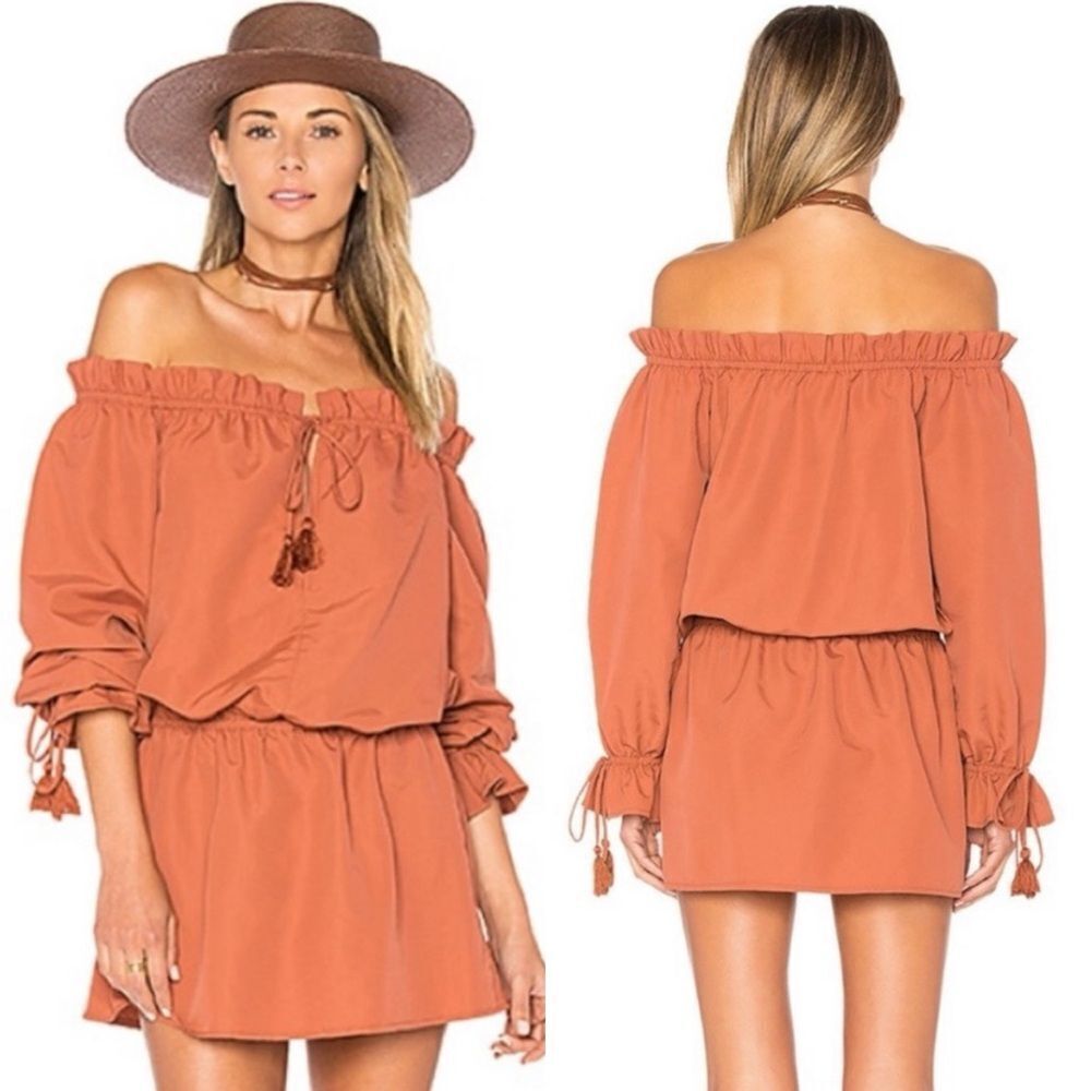 Revolve Tularosa Terracotta Orange Cowgirl Falon Off The Shoulder Mini Dress S